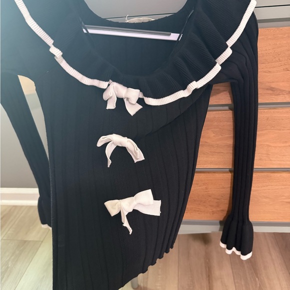 ILLA ILLA Black Sweater Top with White Ruffles - Picture 2 of 5